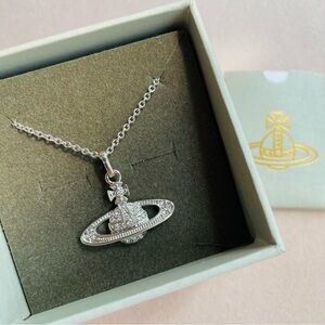 Vivienne Westwood Silver Saturn crystal pave Necklace
